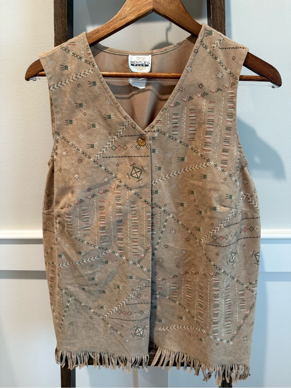 Bentley Tan Embroidered Fringe Vest